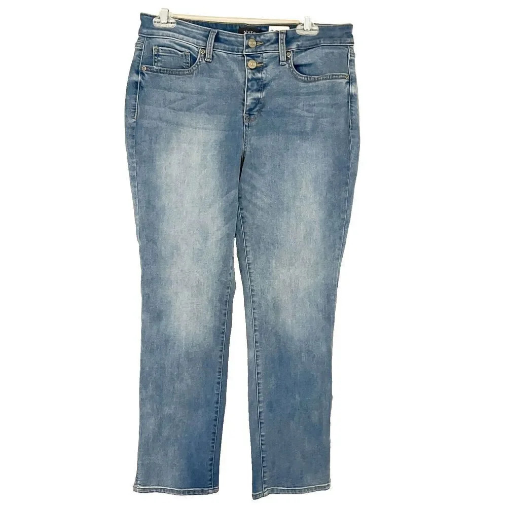 NYDJ Lift X Tuck Womens Blue Sheri Slim Jeans 8 Denim Light Wash Faded